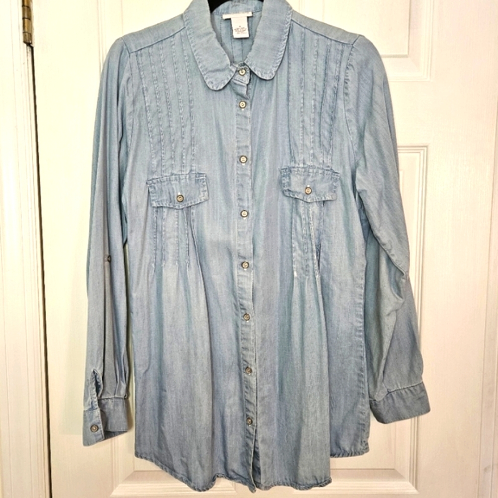 Soft Surroundings Denim Button-Down Shirt M